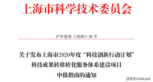 上海市2020年度 科技创新行动计划 科技成果转移转化服务体系建设项目